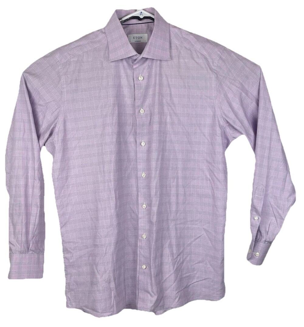 Eton Blue Contemporary Fit Pink Long Sleeve Button Down Shirt Size 43 / 17